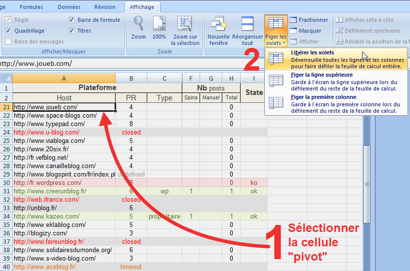 Les lignes EXCEL